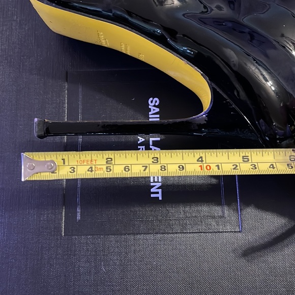 YSL AUTHENTIC Boots black patent high heeled booties with yellow soles! - Picture 9 of 13